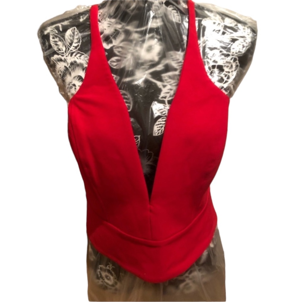 Bardot large cherry red super sexy halter top low plunge neckline